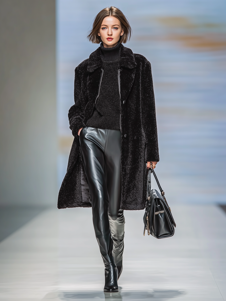 Cappotto in pelliccia sintetica da donna con colletto a revers