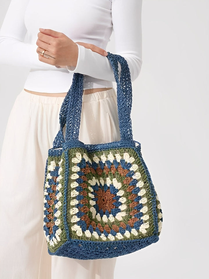 Borsa a Spalla Woven da Donna con Chiusura Magnetica, Grande Capacità