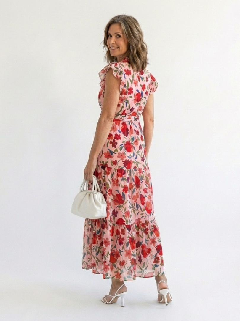 Lila | Abito midi a balze con scollo a V e motivi floreali