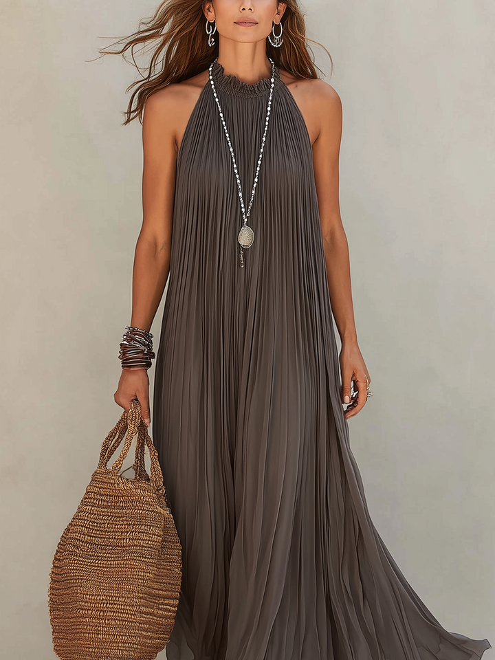 LIRA | Maxi Abito Halter Plissé Grigio