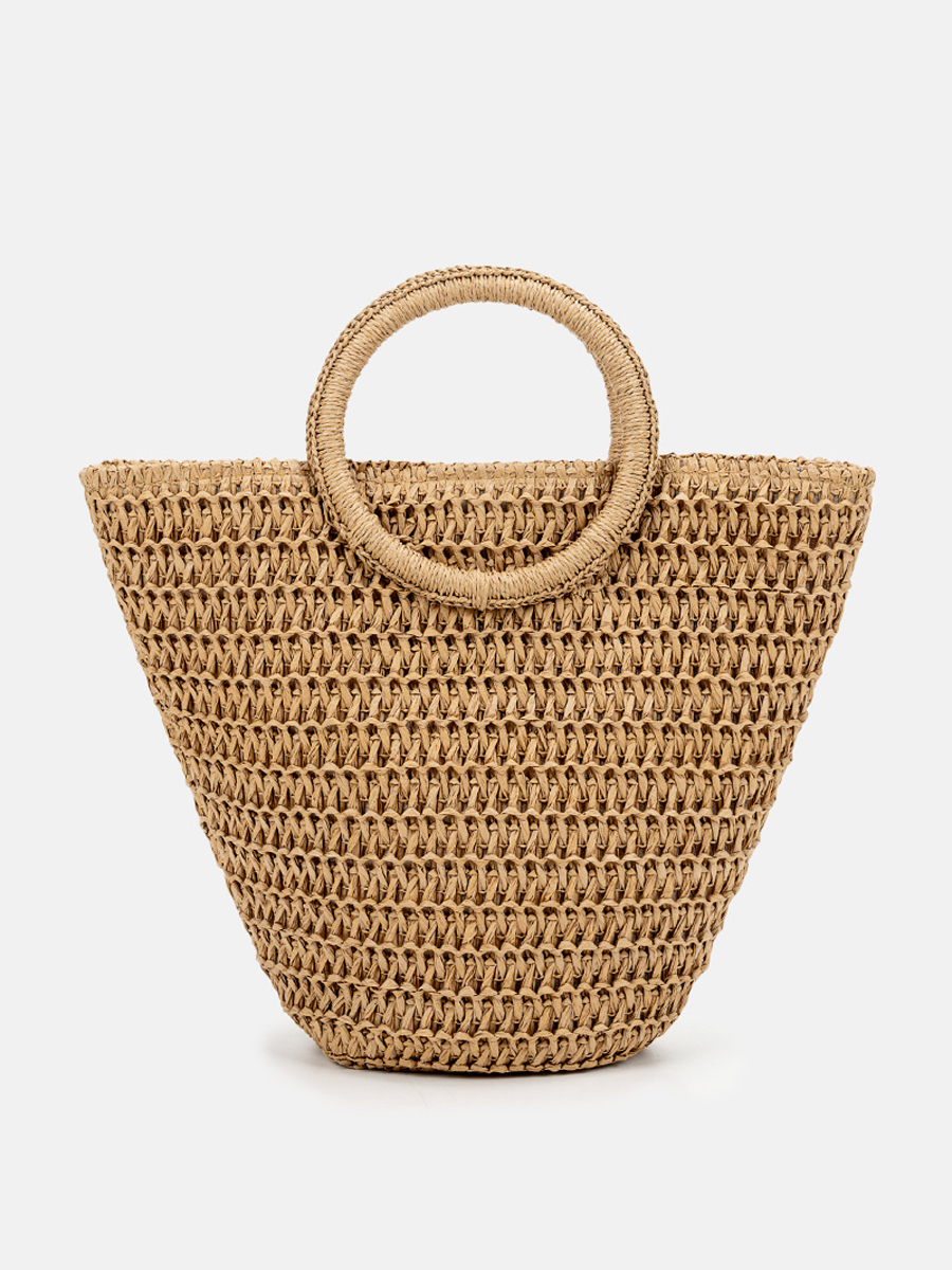 Borsa a spalla in paglia stile Off-White da donna con grande capacità