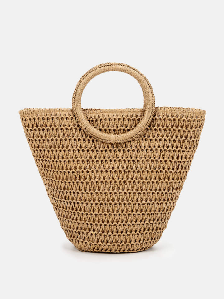 Borsa a spalla in paglia stile Off-White da donna con grande capacità