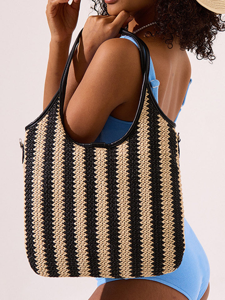 Borsa a spalla in paglia a righe vintage