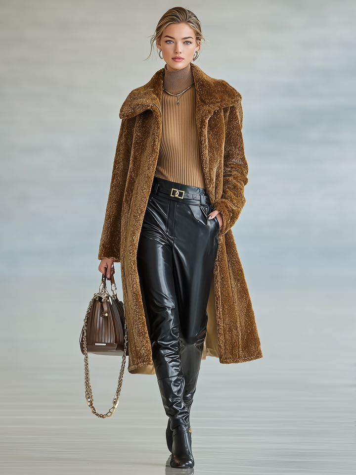 Cappotto in peluche di lunghezza media con rever