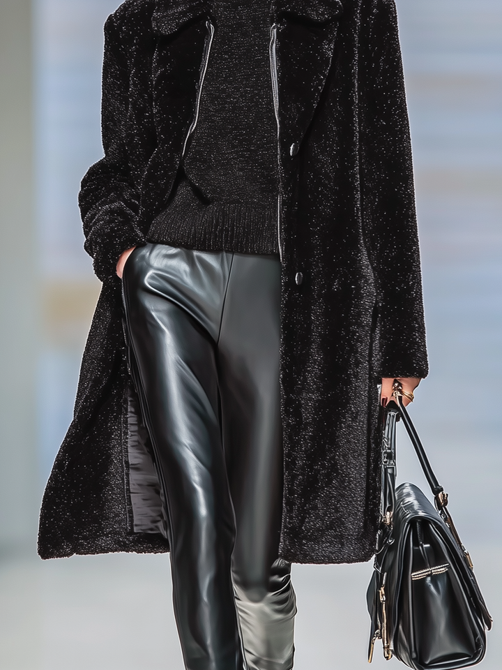 Cappotto in pelliccia sintetica da donna con colletto a revers