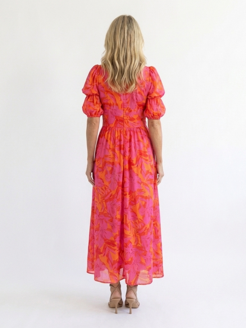 Willow | Abito midi a scollo a V con maniche a sbuffo e motivo floreale