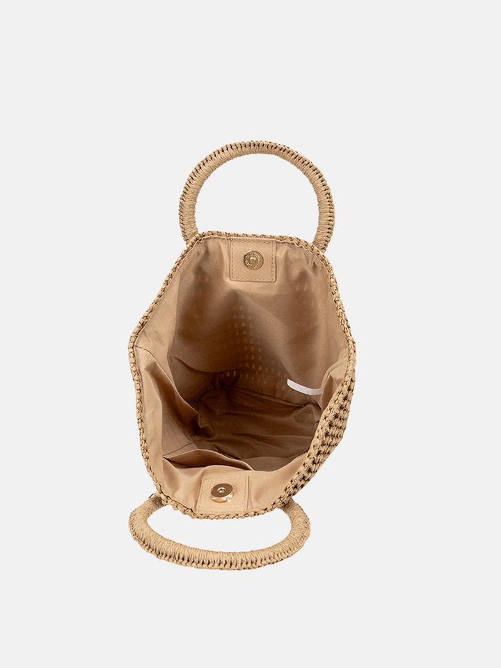 Borsa a spalla in paglia stile Off-White da donna con grande capacità
