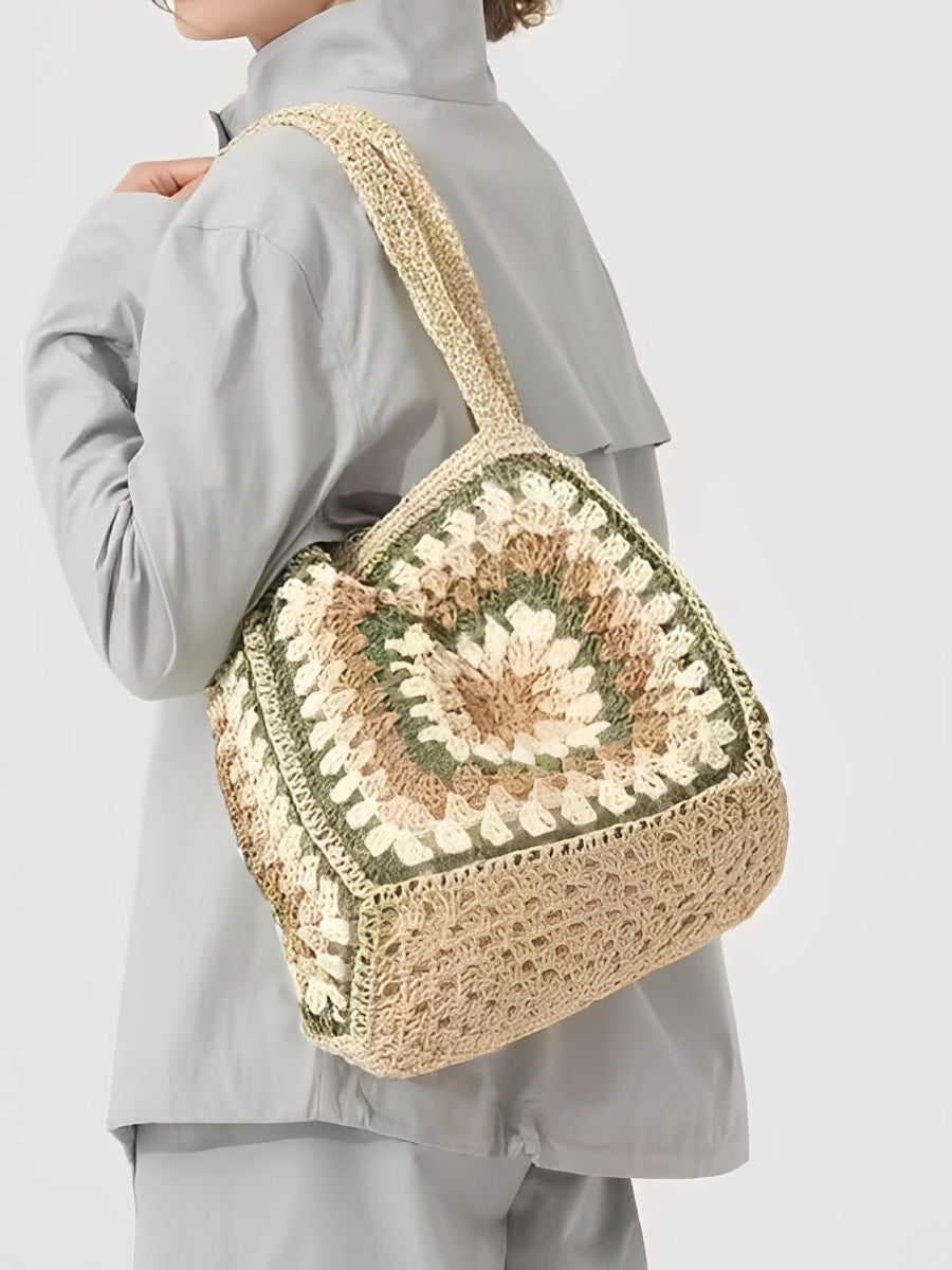 Borsa a Spalla Woven da Donna con Chiusura Magnetica, Grande Capacità