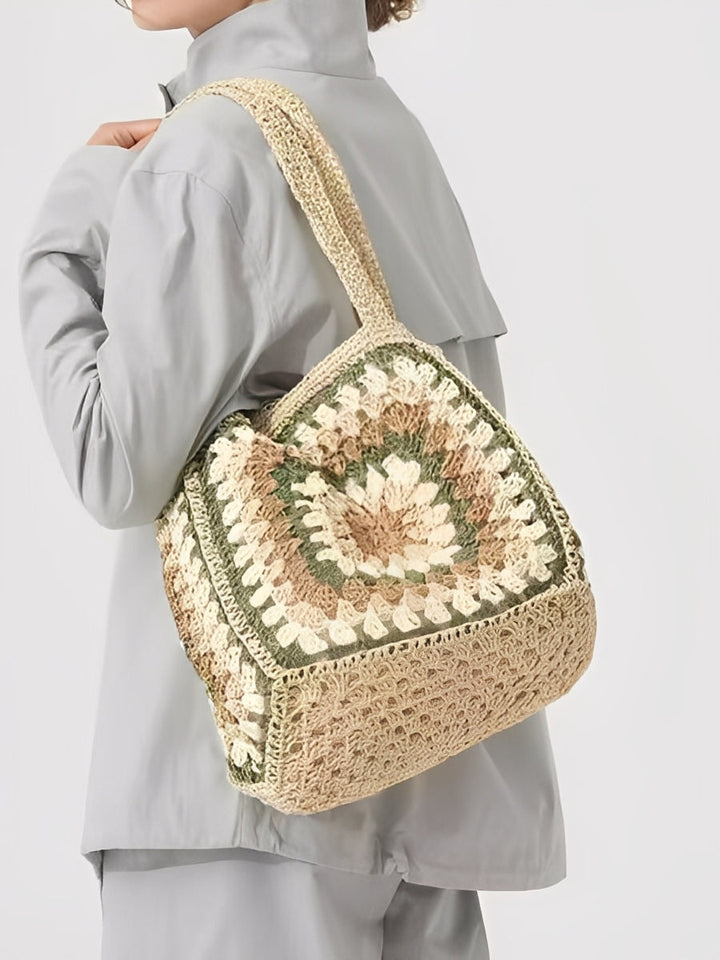 Borsa a Spalla Woven da Donna con Chiusura Magnetica, Grande Capacità