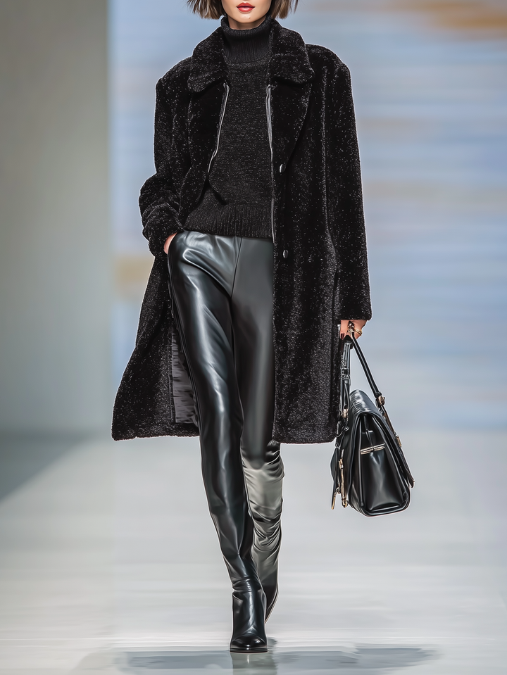 Cappotto in pelliccia sintetica da donna con colletto a revers