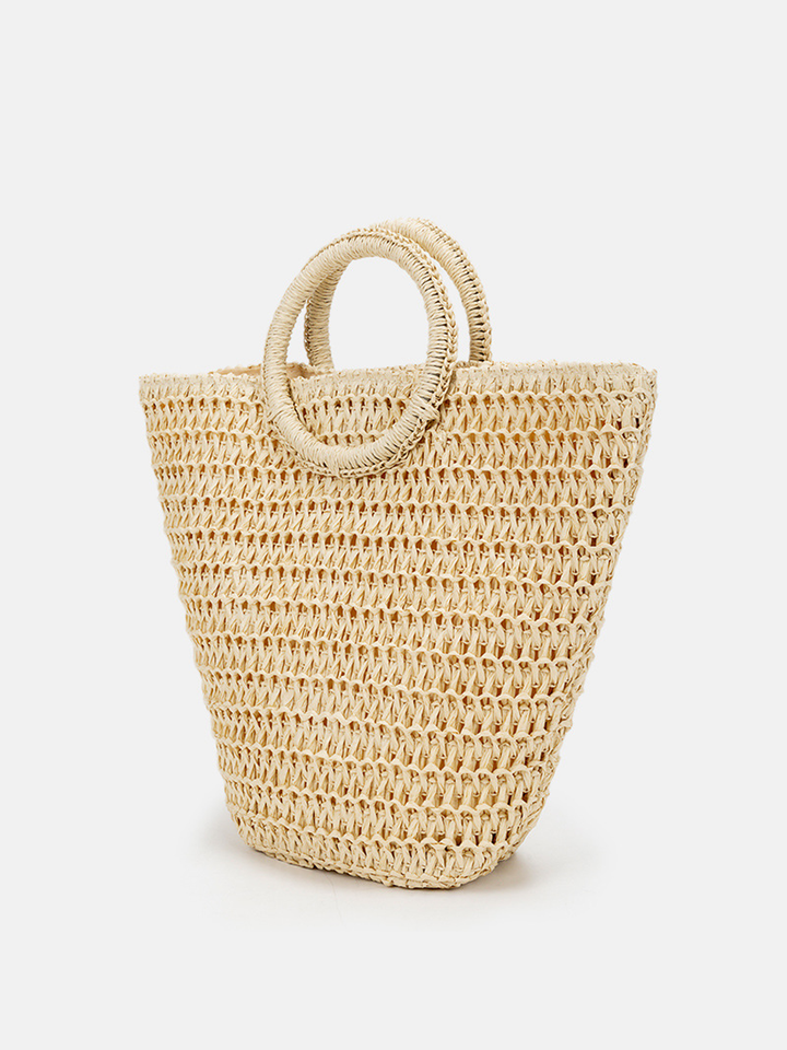 Borsa a spalla in paglia stile Off-White da donna con grande capacità