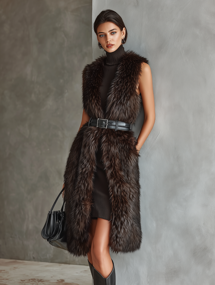 Gilet in pelliccia sintetica marrone scuro