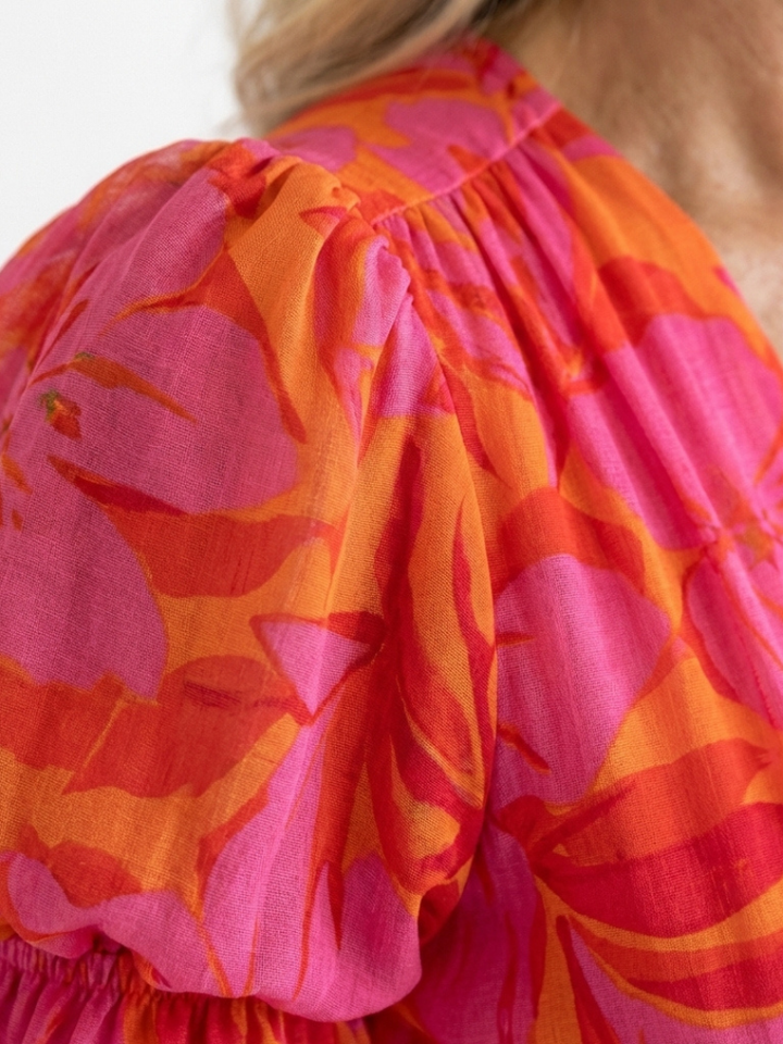 Willow | Abito midi a scollo a V con maniche a sbuffo e motivo floreale