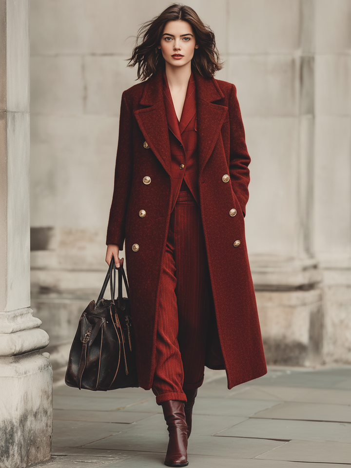 Cappotto lungo minimalista doppiopetto in misto lana