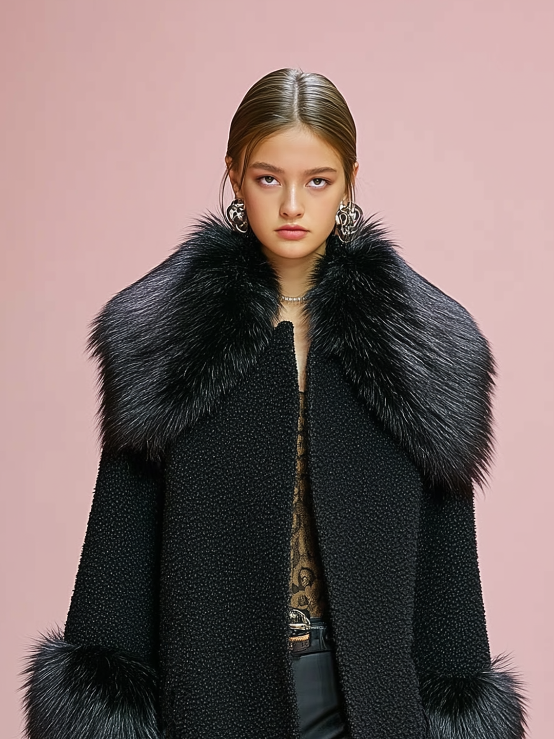 Cappotto in misto lana con polsini e rever