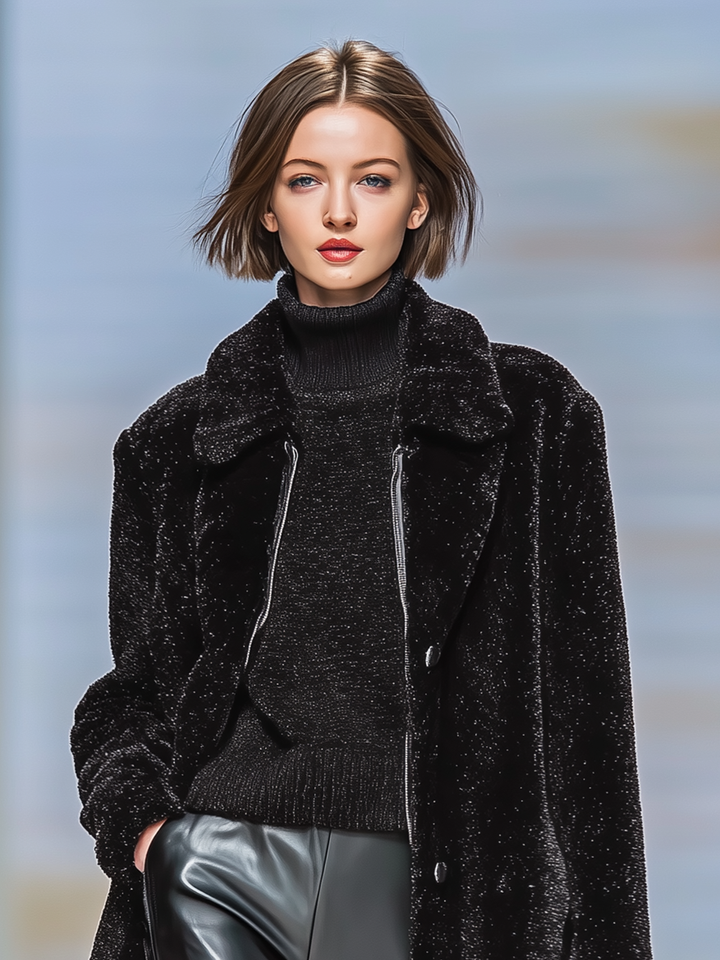 Cappotto in pelliccia sintetica da donna con colletto a revers