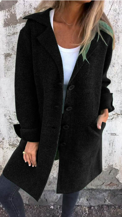 Marga | Cappotto Informale in Lana con Revers e Chiusura Semplice