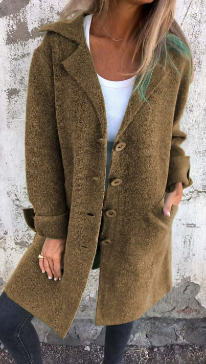 Marga | Cappotto Informale in Lana con Revers e Chiusura Semplice