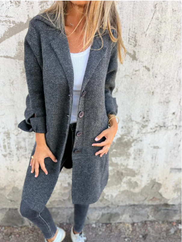 Marga | Cappotto Informale in Lana con Revers e Chiusura Semplice