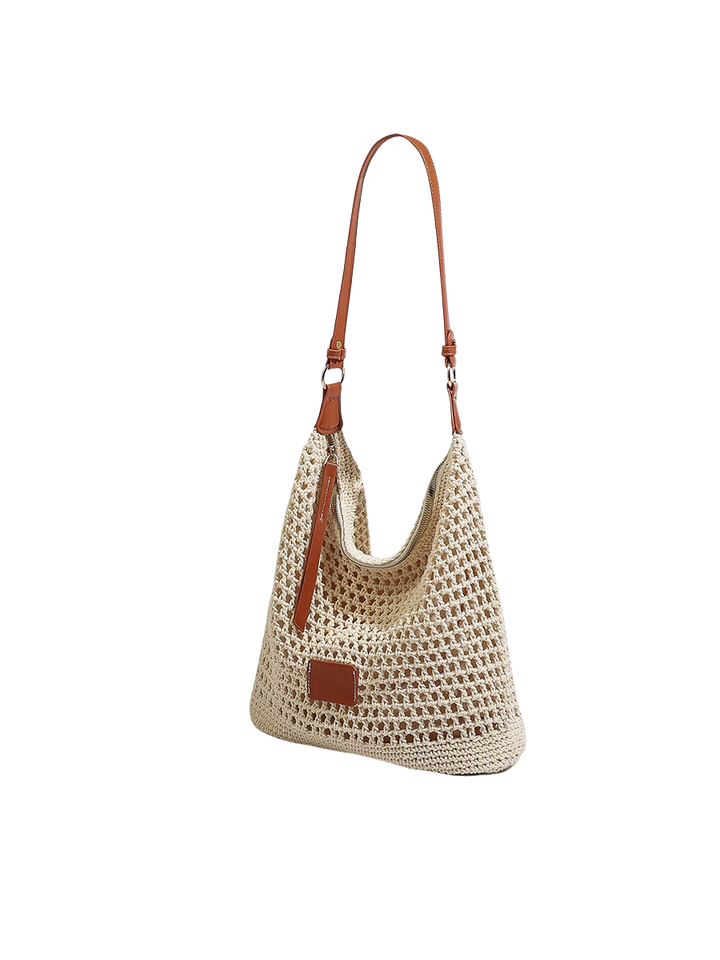 Borsa a tracolla intrecciata da donna con rete, borsa da spiaggia