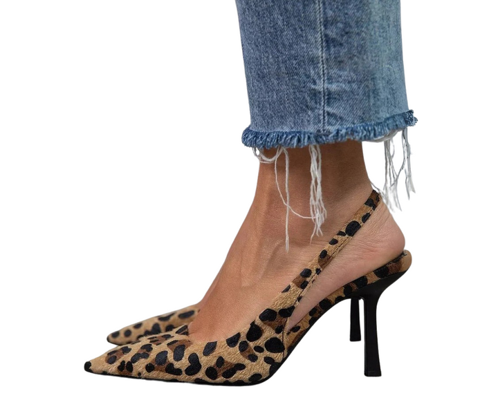 Seda | Décolleté con punta affusolata in stampa leopardata khaki con tacco a stiletto