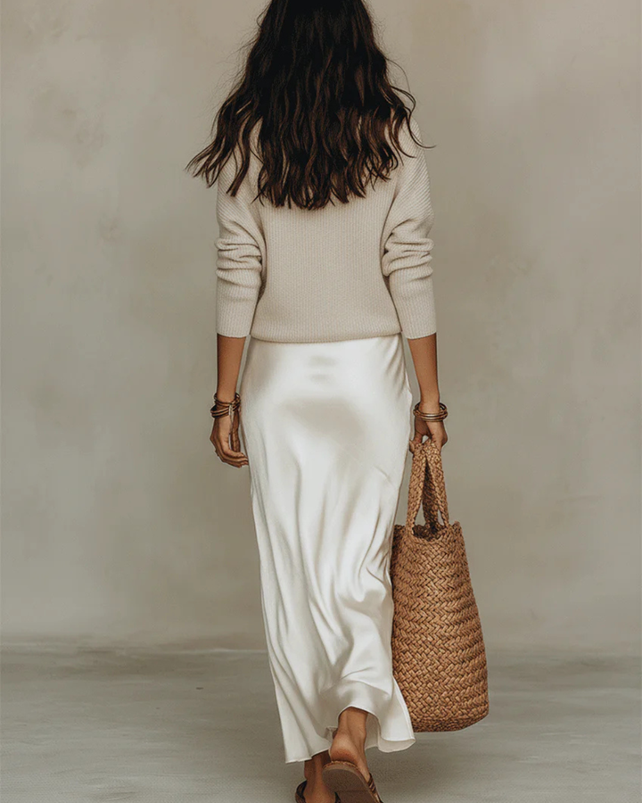 Elena • Abito Satinato Midi con Maglione Incluso