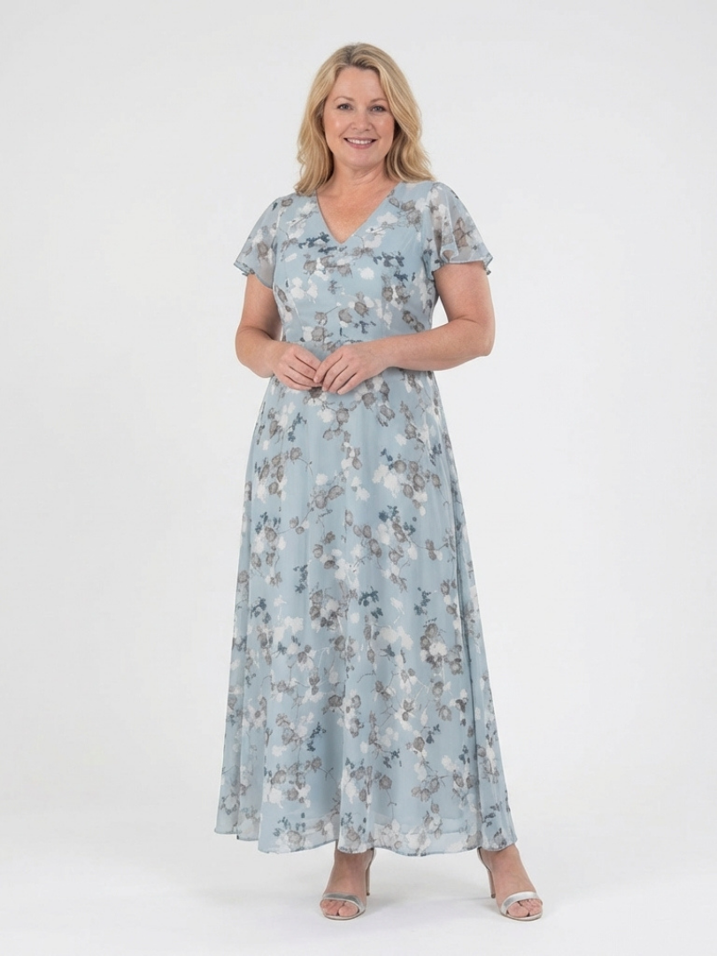 Ismeria | Abito lungo in chiffon a motivi floreali