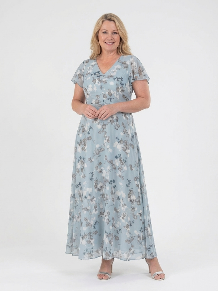 Ismeria | Abito lungo in chiffon a motivi floreali