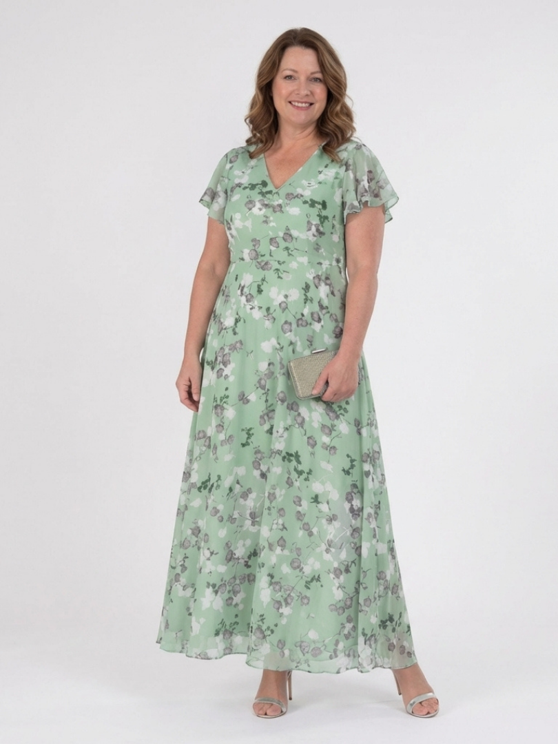 Ismeria | Abito lungo in chiffon a motivi floreali