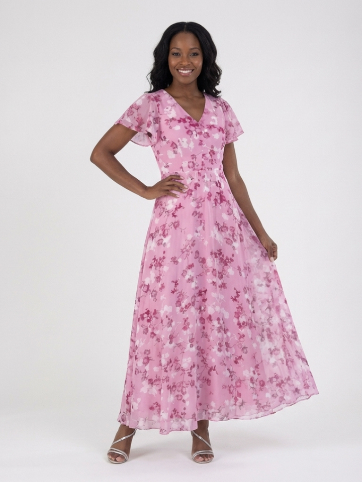 Ismeria | Abito lungo in chiffon a motivi floreali
