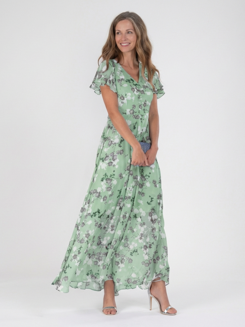 Ismeria | Abito lungo in chiffon a motivi floreali