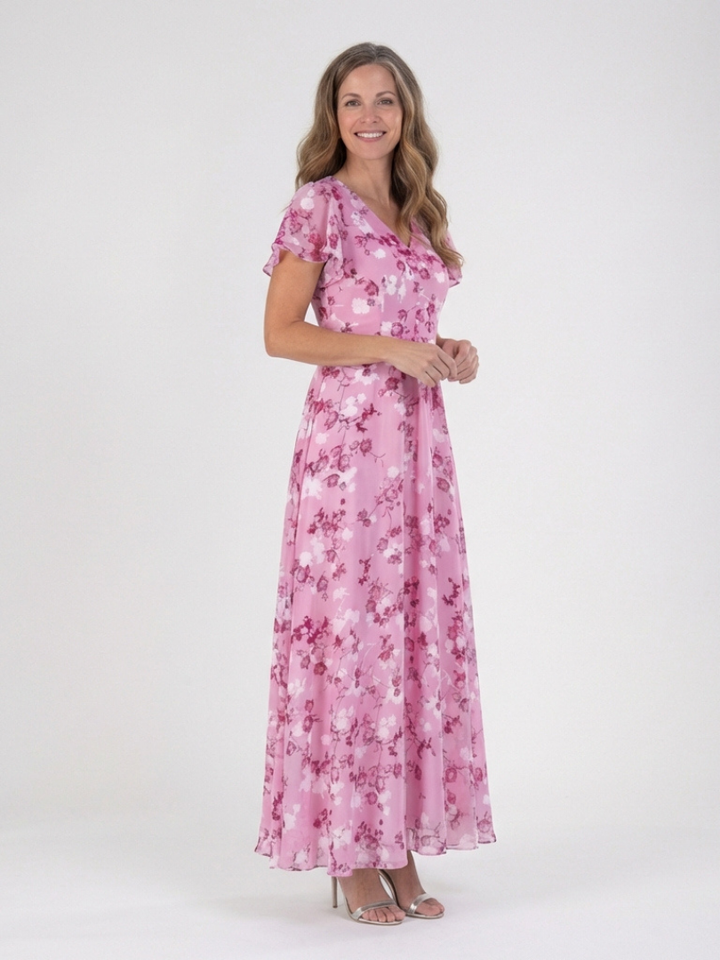 Ismeria | Abito lungo in chiffon a motivi floreali