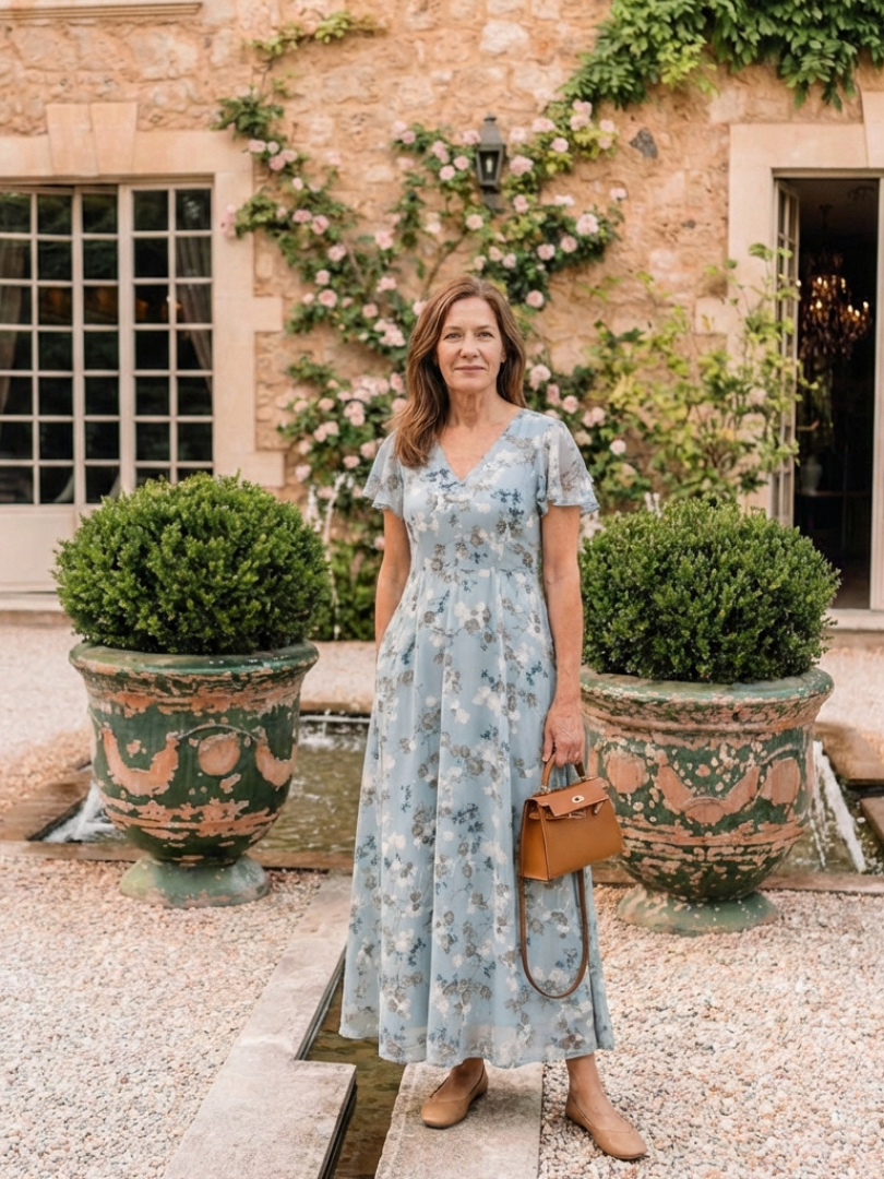 Ismeria | Abito lungo in chiffon a motivi floreali