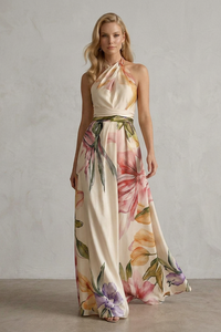 Liora • Abito lungo con scollo halter floreale