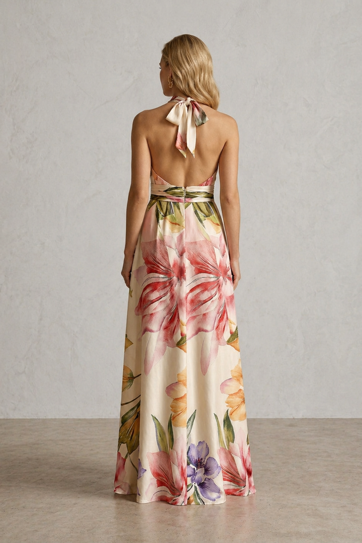 Liora • Abito lungo con scollo halter floreale