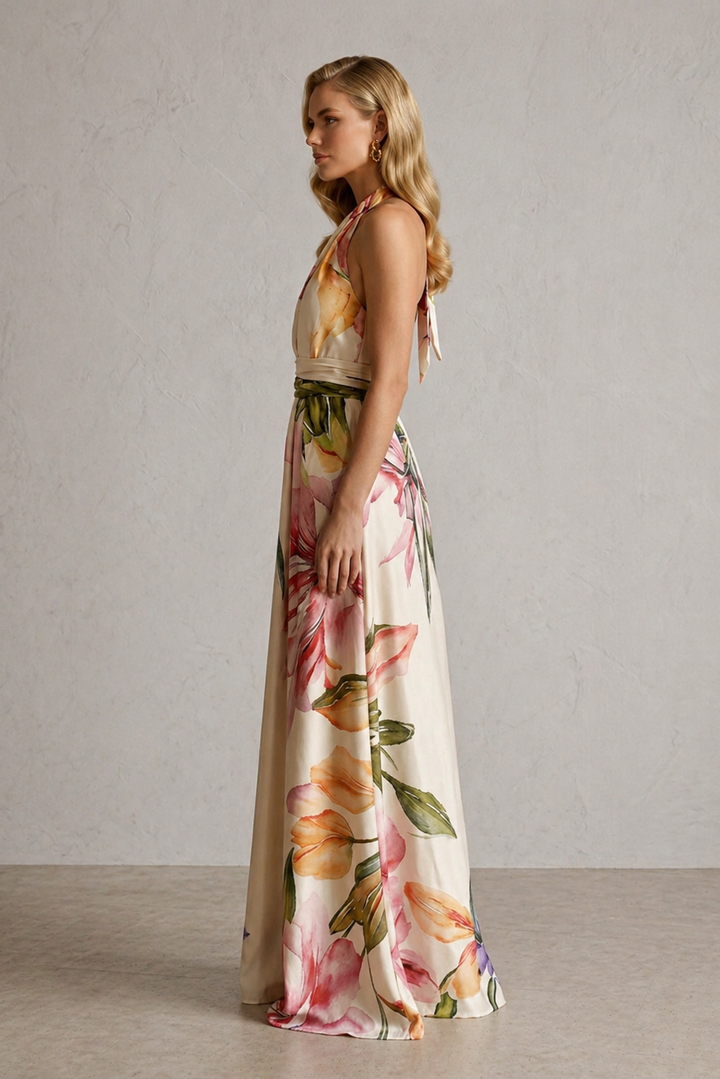 Liora • Abito lungo con scollo halter floreale