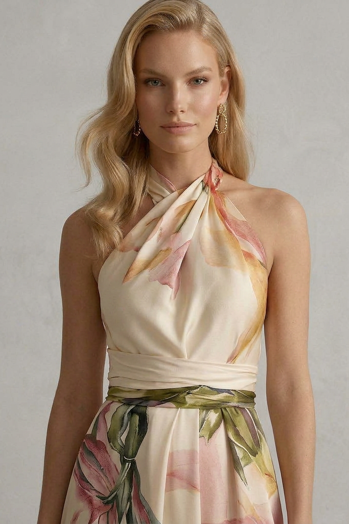Liora • Abito lungo con scollo halter floreale
