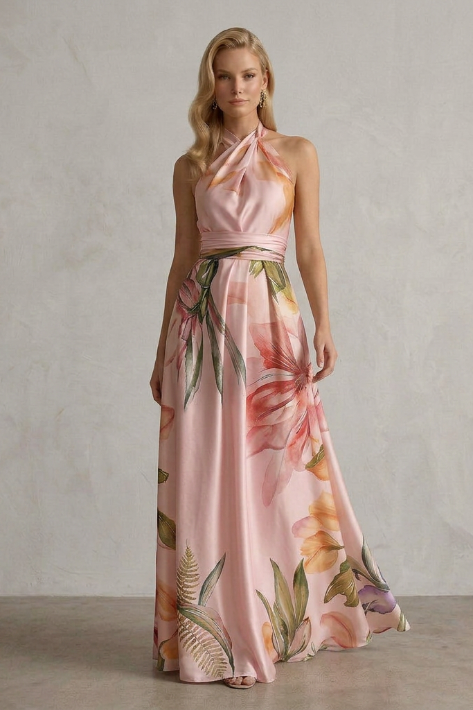 Liora • Abito lungo con scollo halter floreale