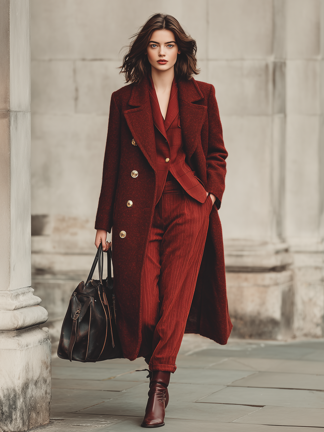 Cappotto lungo minimalista doppiopetto in misto lana