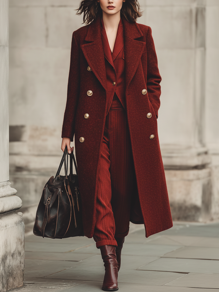 Cappotto lungo minimalista doppiopetto in misto lana