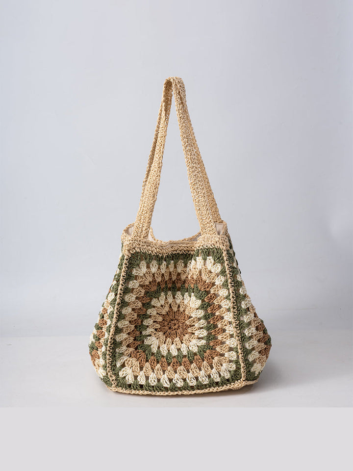 Borsa a Spalla Woven da Donna con Chiusura Magnetica, Grande Capacità