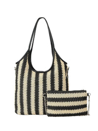 Borsa a spalla in paglia a righe vintage