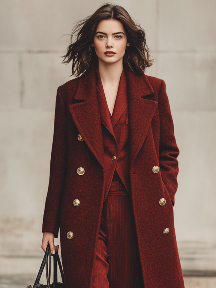 Cappotto lungo minimalista doppiopetto in misto lana