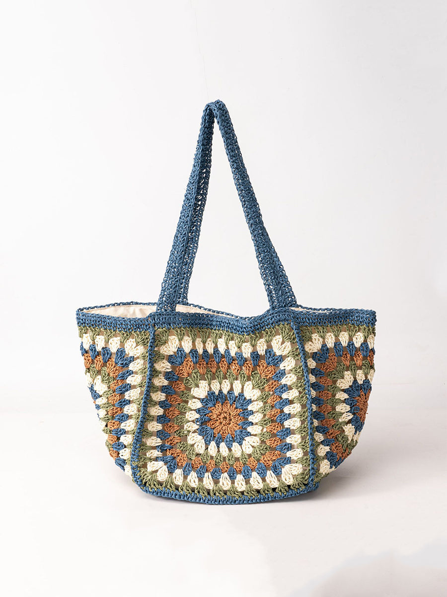 Borsa a Spalla Woven da Donna con Chiusura Magnetica, Grande Capacità