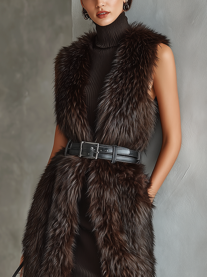 Gilet in pelliccia sintetica marrone scuro