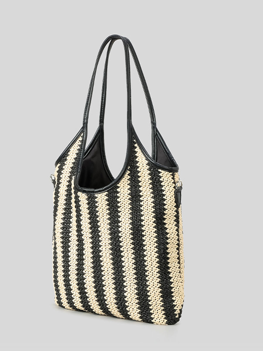 Borsa a spalla in paglia a righe vintage
