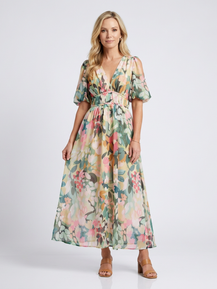 Eulalie | Abito midi vita arricciata