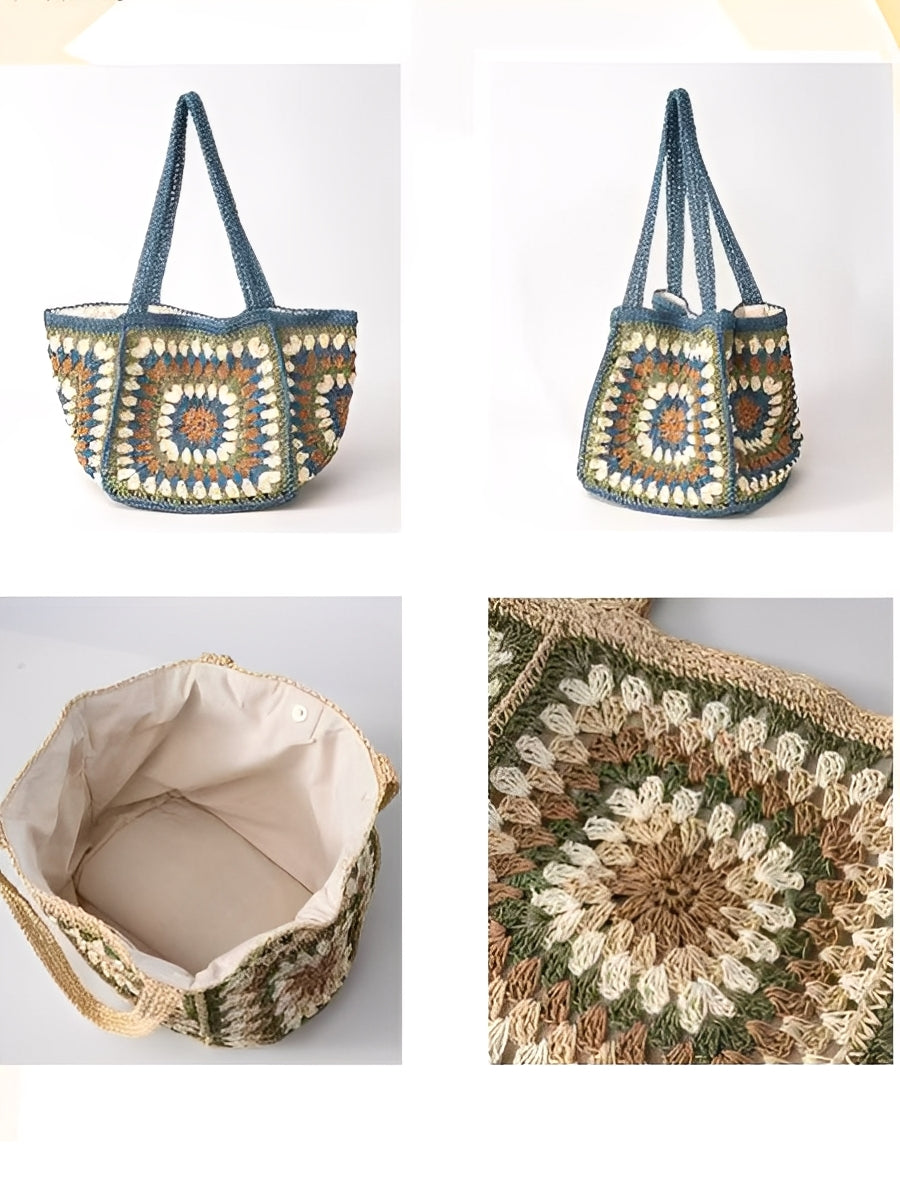 Borsa a Spalla Woven da Donna con Chiusura Magnetica, Grande Capacità