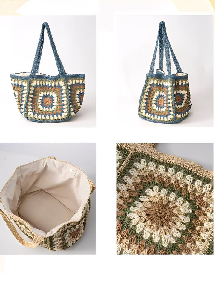 Borsa a Spalla Woven da Donna con Chiusura Magnetica, Grande Capacità