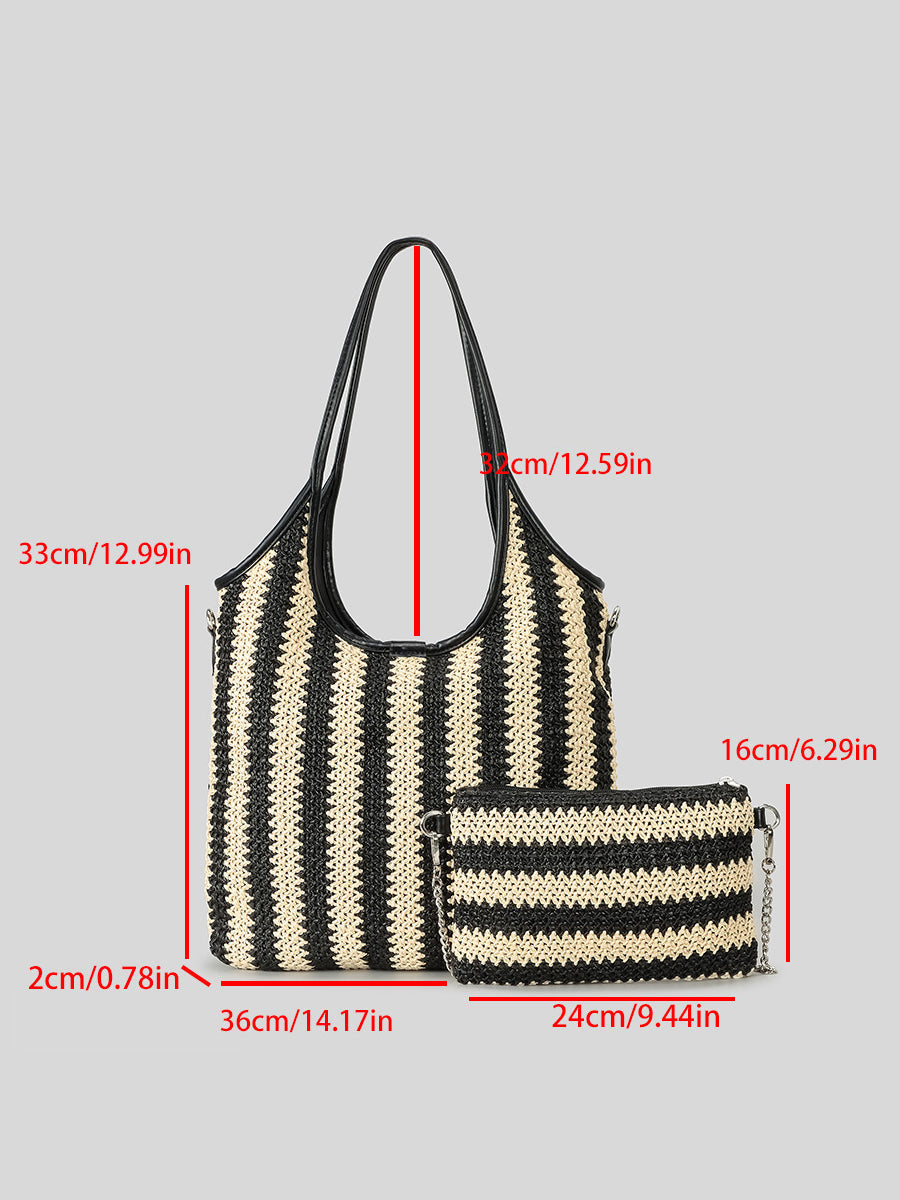 Borsa a spalla in paglia a righe vintage
